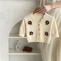 Baby Embroidered V-neck Knitted Cardigan Long-sleeved Sweater