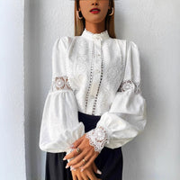 Women's Lace Patchwork Lantern Sleeve Casual Shirt