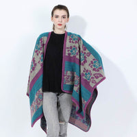 Autumn And Winter Women's Jacquard Split Shawl Flower Cloak