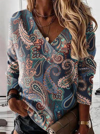 Plus Size Loose V-neck Printed Top