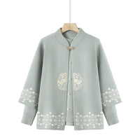 Middle-aged And Elderly Women's Knitting Sweater Cardigan Autumn And Winter Two-piece Set