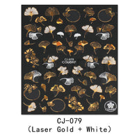 3D Adhesive Nail Sticker Laser Golden Maple Leaf Letter Fan