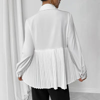 Solid-color Buttoned Pleated Long-sleeve Shirt