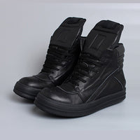 Men's Genuine Leather High Top Black And White Inverted Triangle Shoes