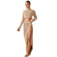 Womens Short Long-sleeve Beach Cover-up Sexy Bikini Set