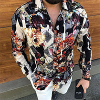 New Men's Lapel Casual Youth Printed Top