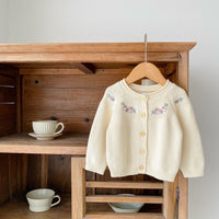 Baby Girls' Cotton Embroidery Long Sleeve Knitted Coat
