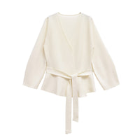 Fashionable Knitted Womens Long Sleeve Top With A Belt
