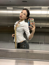 American Retro Striped Shirt For Women