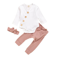 Infant And Toddler Long-sleeved Cotton Pit Strip Three Pieces Set