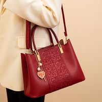 Embroidered Red High-Capacity Tote Bag