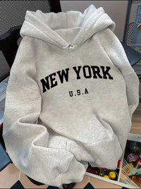 Mid-length Casual Hooded Sweatshirt With A Vintage American-style Letter Print