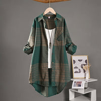 New Cotton-linen Top Retro Springfall Plaid Shirt