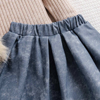 Knitted Sweater Denim Skirt Princess Style Three-piece Set