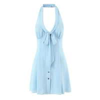 French-style Chic V-neck Lace-up Halter Dress For Women