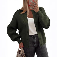 Round Neck Buckle Women's Cardigan Sweater Long Sleeve