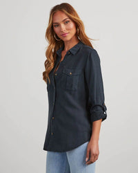 European And American Leisure Lapel Single Breasted Women's Long Sleeve Denim Shirt