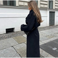 Women's Fashion With Belt Wool Large Coat