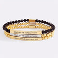 Stainless Steel Mens And Womens Elbow-Style Chain Bracelet With Engraved Gold Beads