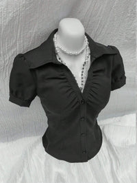V-neck Pleated Sexy Women's Slim-fit Short-sleeved Shirt