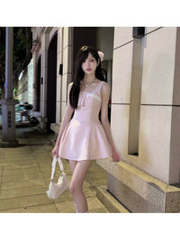 New Womens Cinched Waist Bow-Embellished Strap Dress