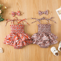 Summer Girls' Floral Pleated Jumpsuit