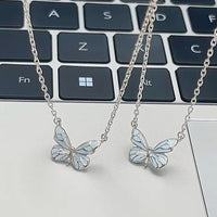 Blue Luminous Smart Butterfly Mori Style Aurora Clavicle Chain Butterfly Necklace For Women