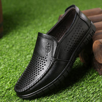 Breathable Hollow Hole Sandals Cowhide Middle-aged And Elderly Genuine Leather Soft Bottom Leather Shoes