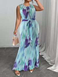 Plus-size Womens Round-neck Pleated Dress With A Traditional Chinese-style Print