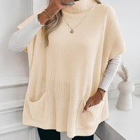 Solid Color Women's Long Sleeveless High-neck Sweater