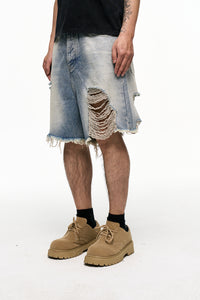 Retro Washed Old Men's Baggy Denim Shorts
