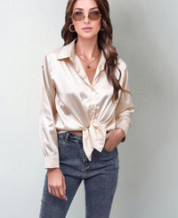 Women's Silk-like Long-sleeved Shirt Top