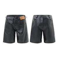 Men's Loose Cool Straight Pocket Inside-out Wear Design PU Leather Shorts