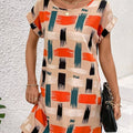 Loose-fitting Casual Crew-neck Printed Short-sleeve Dress