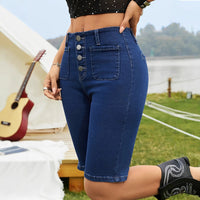 Casual Summer Button-Fly Stretch Denim Shorts