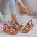 Plus Size Bohemian Elastic Strap Rhinestone Sandals For Women
