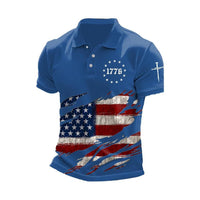 Short-sleeve T-shirt With National Flag Print And A Turn-down Collar POLO Shirt