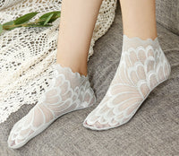 Socks Women Short Cute Solid Color Cotton Bottom Breathable In Tube Mesh Lace Lace