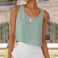 Sleeveless Crew-Neck Button-Up Womens Blouse Top