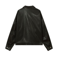 Solid Color PU Leather Coat Men