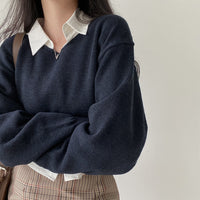 All-matching V-neck Pullover Sweater Long Sleeve Thermal Sweater