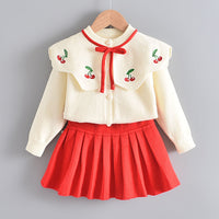 Western Style Knitted Two-piece Sweater Children Cute Long Sleeve Suit Skirt