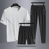 Men's Sports Short Sleeve  Pants Three-piece Thin Breathable