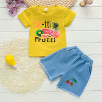 Summer New Girls Fruit Print Casual Short-sleeved T-shirt Two-piece Suit