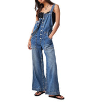 Pocket Sling Adjustable Strap Wide-leg Overalls Denim Jumpsuit