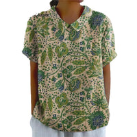 Fashionable Printed Short-Sleeve Floral Lapel Top For Women