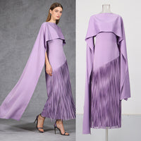 Misty Purple Asymmetrical Fringe Cloak-Style Evening Gown Long Dress