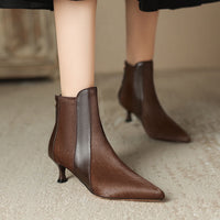 Full-leather Stiletto-heeled Pointed-toe Ankle Boots With A Back Zipper