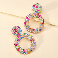 Luxury Elegant Two Tier Full Rhinestone Hollow Circle Statement Dangle Earrings For Women Party Prom Wedding Evening Daily Wear