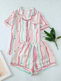Cardigan Pajamas With Short Sleeves Cozy Casual Loungewear Set
